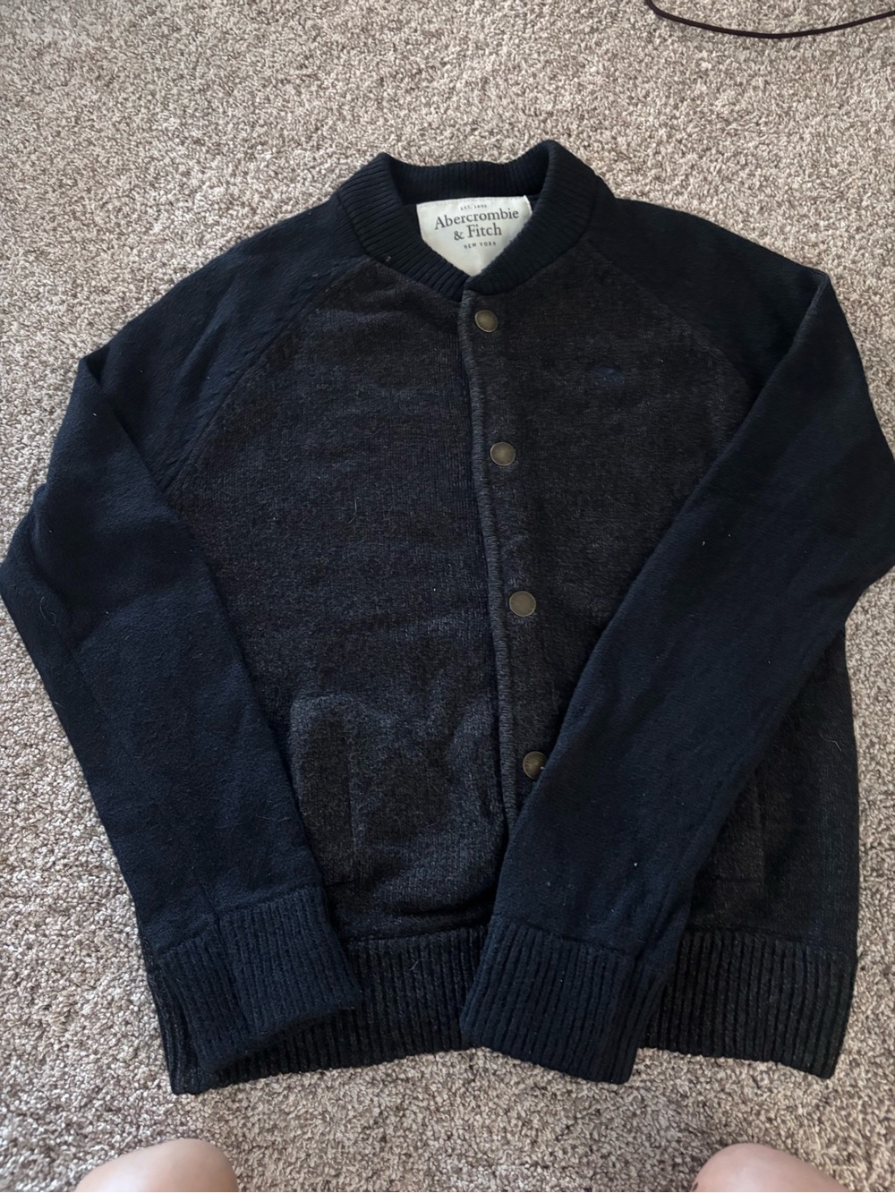 y2k Abercrombie & Fitch wool varsity Men’s Navy Button-Up Sweater Jacket